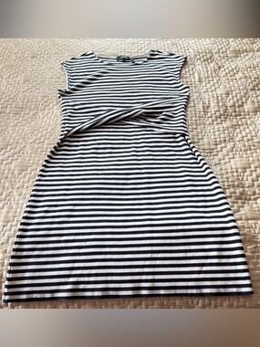 Theory Black and White Striped Sleeveless Twist Front Dress